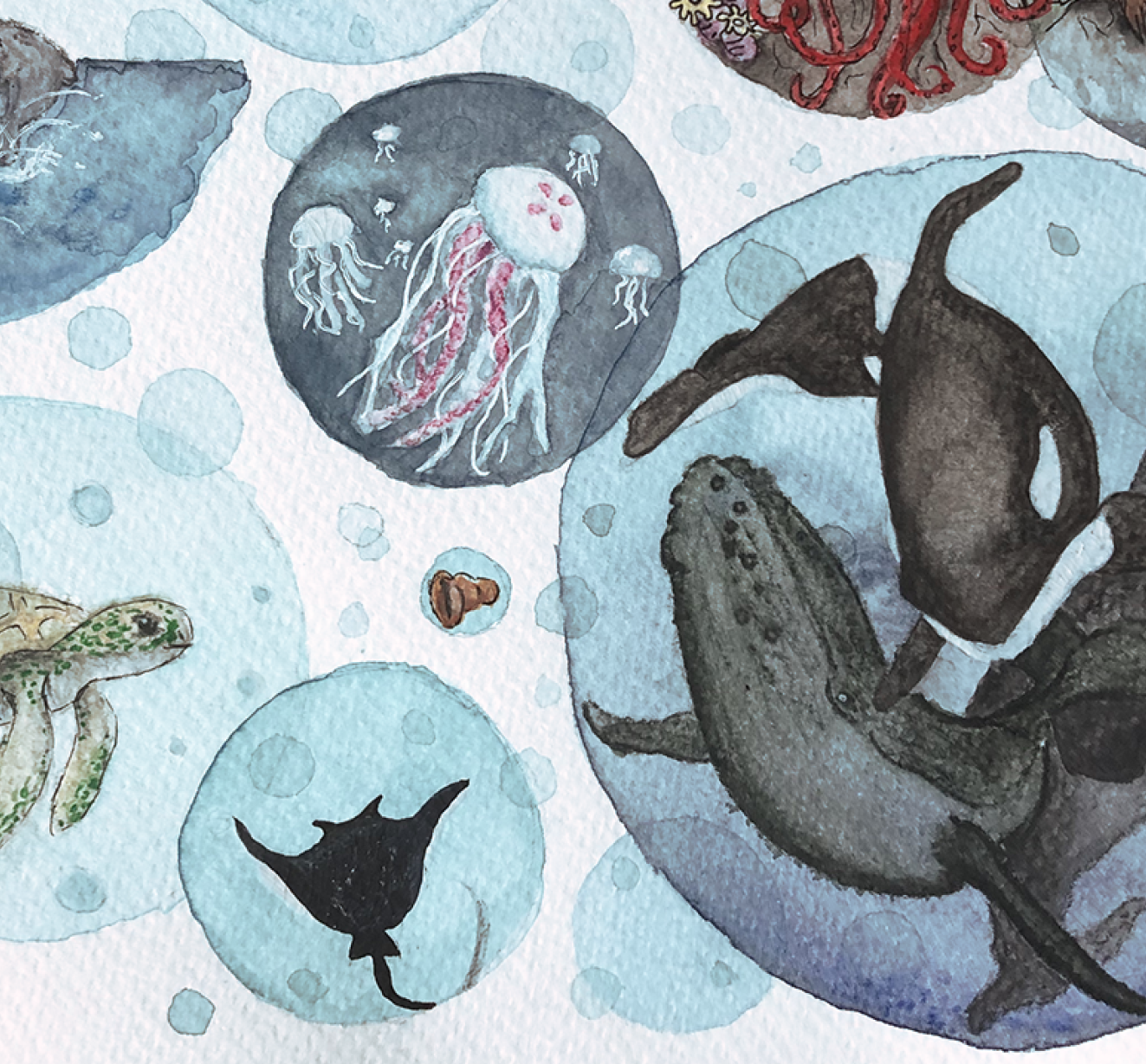 Aquarell Illustration "Meeresbubbles"