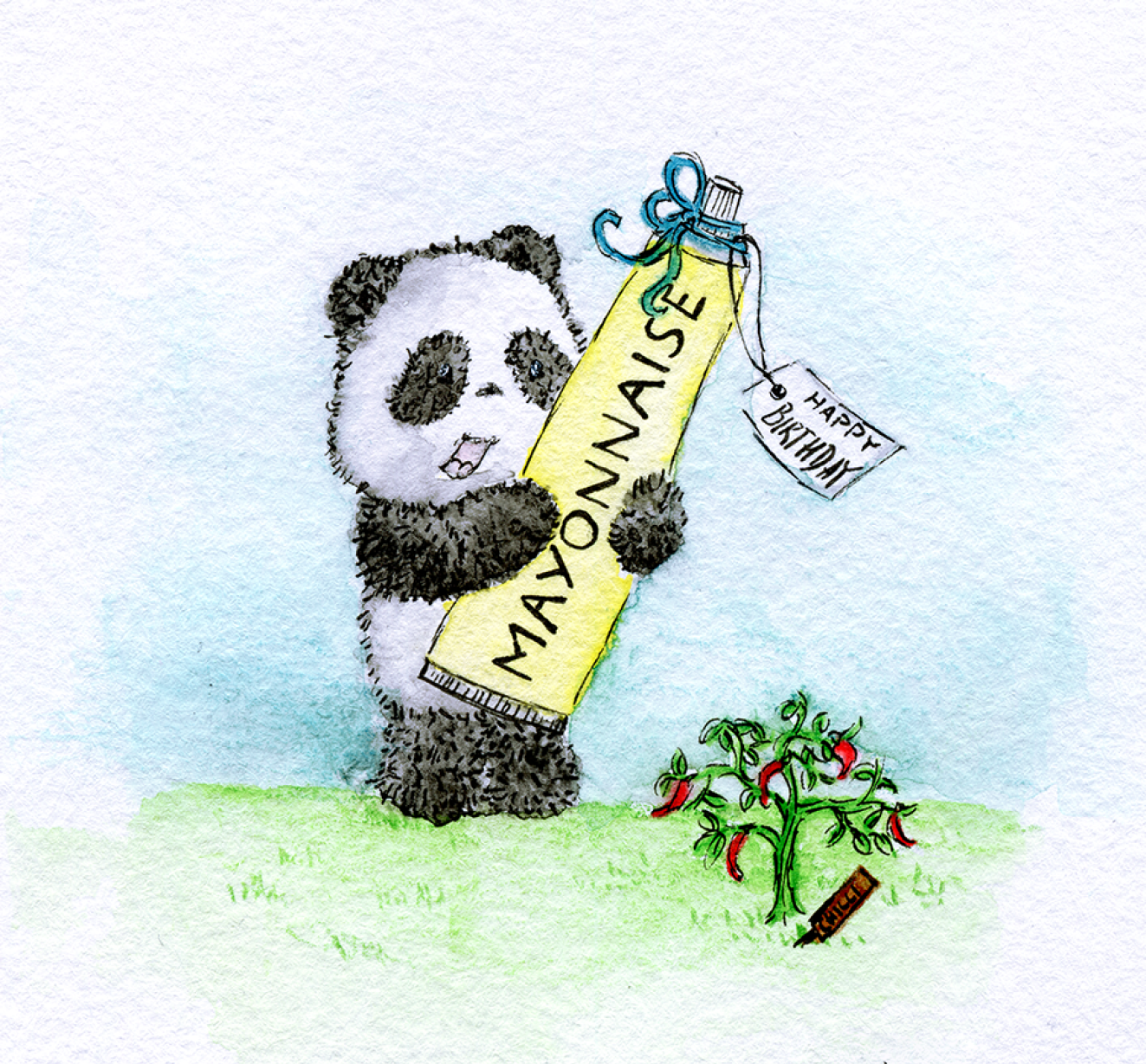Aquarell Illustration "Panda Mayonnaise"